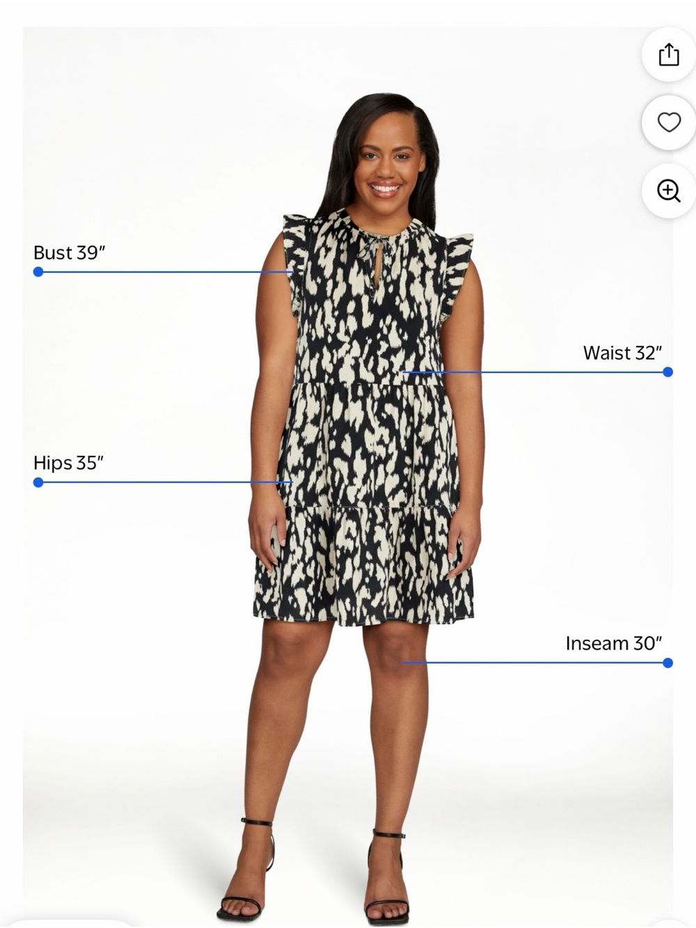 Time and Tru Black and Cream Printed Ruffle Sleeve Mini Dress